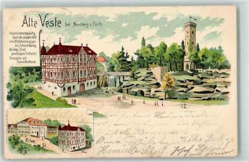 Zirndorf 1898 Alte Veste Turm Fahne Blau Weiß Brücke Nürnberg Fürth Wallenstein Schwedenkönig Schlacht Burgruine