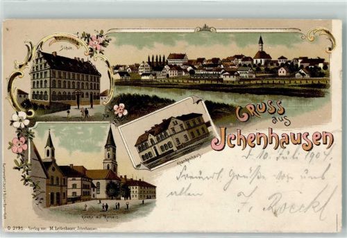Ichenhausen 1904 Schule Krankenhaus Kirche mit Rathaus
