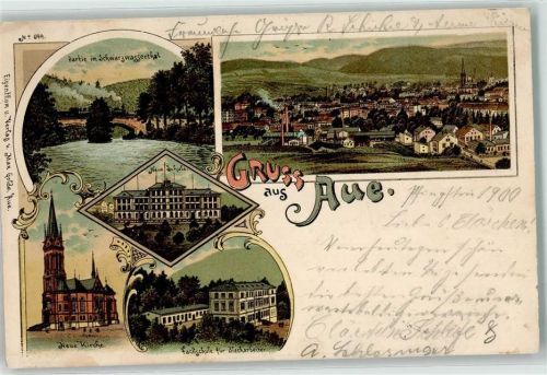 Aue 1900 Schwarzwassertal Neue Schule Neue Kirche Fachschule für Blecharbeiter
