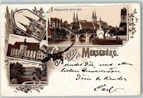 Merseburg 1895 Dom Schlossansicht m.d. Saale Rathaus Schlossgarten-Salon