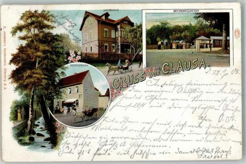 Klausa 1902 Logirhaus Buchenwäldchen Gasthaus Kutsche Gruss Blumen