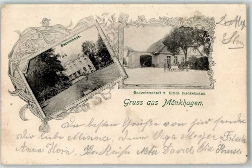Mönkhagen 1906 Herrenhaus Gasthaus Ulrich Dieckelmann Gruss