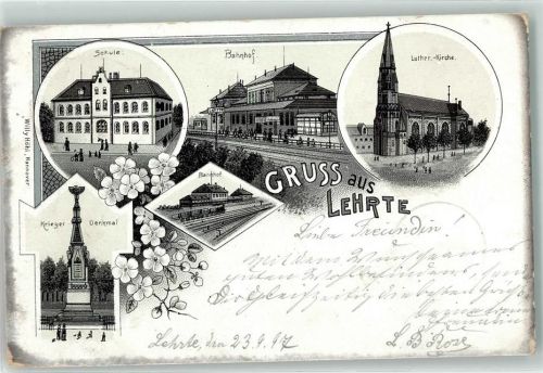 Lehrte 1897 Bahnhof Luther-Kirche Krieger Denkmal Schule