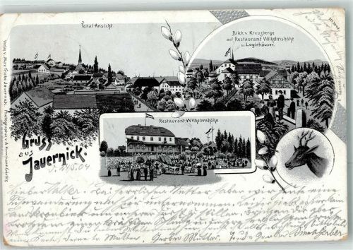 Jauernick 1904 Blick v. Kreuzberg Gasthaus Wilhelmshöhe Rehbock Lithographie