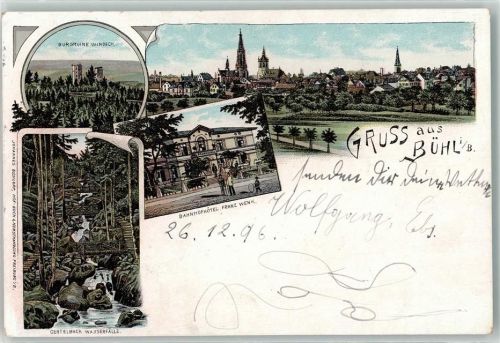 Bühl 1896 Burgruine Windeck Gertelbach Wasserfälle Bahnhofhotel Franz Wenk