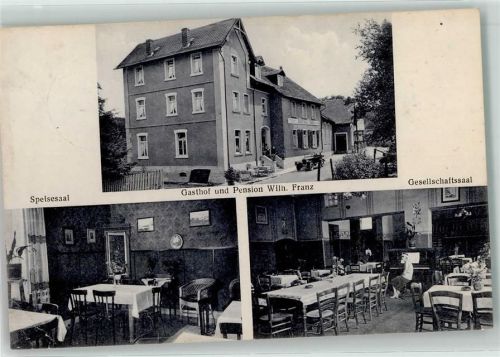 Dernbach Gasthaus Pension Wilh. Franz Speisesaal Gesellschaftssaal Wandbild Klavier Auto
