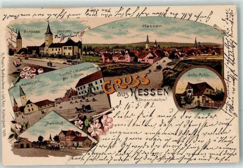 Hessen 1902 Schloß Hessen Marktplatz Bahnhof Gasthaus zur Weinschenke