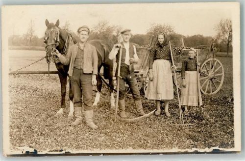 Purschwitz Landwirtschaft Pferdewagen Siches Mann Frau 1919 Ort handschriftlich