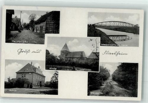 45721 W4358 Flaesheim - Hauptstraße Kanal Kirche Schule Wald Landpost über Haltern