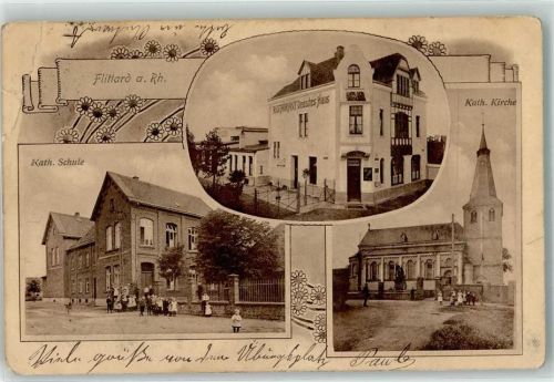 Köln Flittard 909 1913 Kath. Schule Kath. Kirche Gasthaus Deutsches Haus