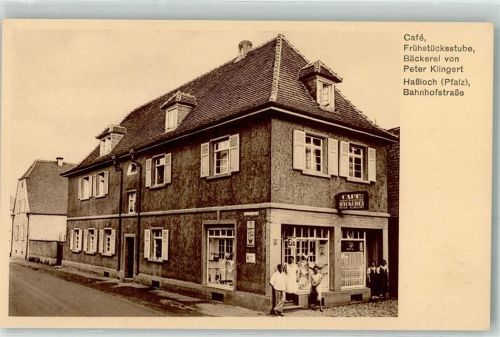 Haßloch Cafe Frühstücksstube Bäckerei Peter Klingert Bahnhofstraße Emailleschild