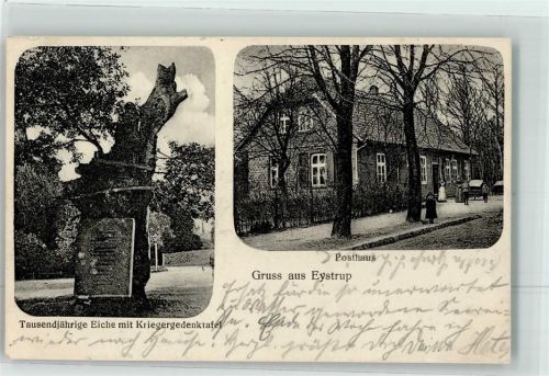 Eystrup 1919 Posthaus Tausendjährige Eiche Kriegergedenktafel Bahnpost Hannover -