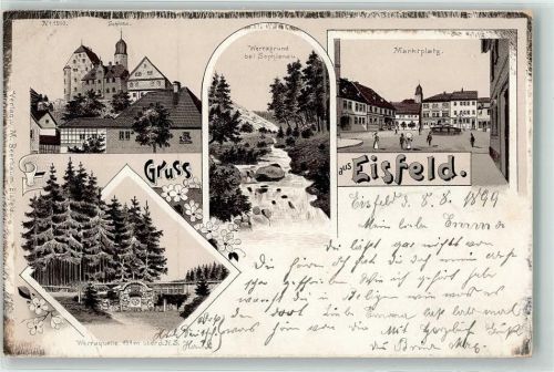 Eisfeld 1899 Schloss Werragrund bei Sophienau Marktplatz Werraquelle