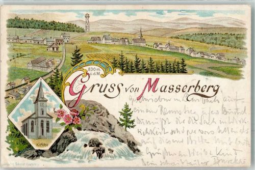 Masserberg 1899 Kirche Wasserfall