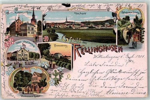 Kellinghusen 1901 Promenadenweg Marktplatz Hotel Stadt Hamburg Lithographie
