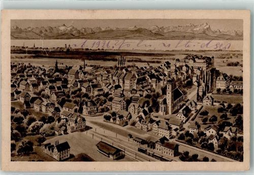 Tettnang Bahnhof Eisenbahn Kirche Fabrik Berge