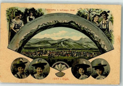 Isny 1907 Schwarz. Grat Allgäuer Trachten Allgäuerinnen Fächer
