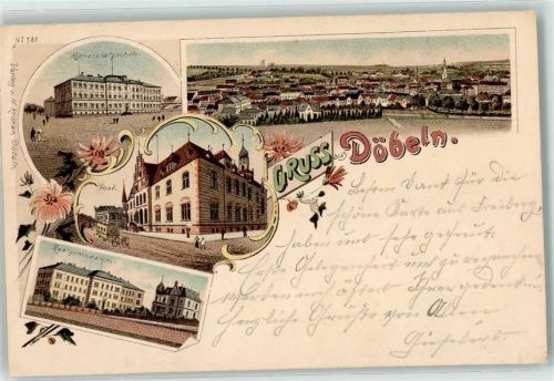 Döbeln 1897 Realgymnasium Post Körnerplatzschule Lithographie