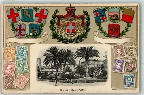 La Spezia Briefmarken- u. Wappencollage Giardini Pubblici