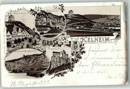 Kelheim 1897 Marienplatz Schullerloch Neuessing mit Burg Randeck Schloss Prunn