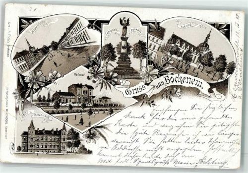 Bockenem Marktplatz Bankgebäude Kriegerdenlmal Bahnhof Litho