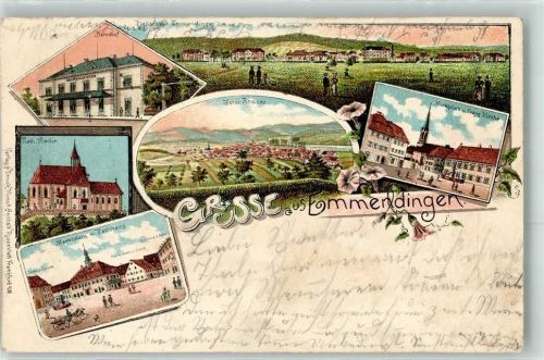 Emmendingen 1902 Bahnhof Kath. Kirche Marktplatz u. Ev. Kirche Rathaus