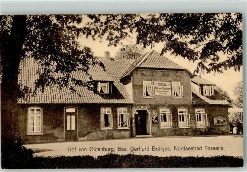 26969 W2890 Tossens Foto AK Hotel Hof von Oldenburg Emailleschild Benzinzapfsäule