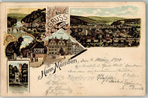 Hann. Münden 1900 Rathaus Tilly-Schanze Oberthor Weserblick