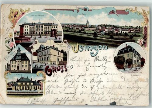 Usingen 1898 Landratsamt Bahnhof Realschule Lehrer-Seminar Lithographie