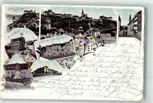 92339 W8432 Leising 1896 Lithographie Rathaus Marktplatz Bismarck-Denkmal Kaiserl. Postamt