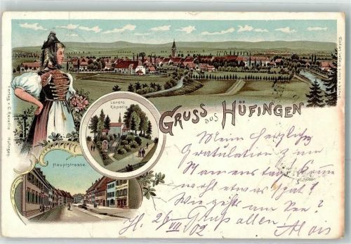 Hüfingen 1902 Tracht Hauptstraße Lorero Kapelle