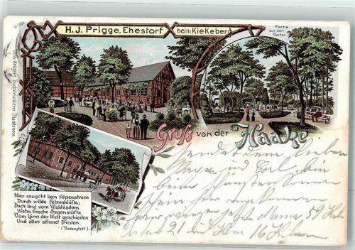 Ehestorf 1898 Gasthaus Haake Garten Gedicht v. Bodenstedt Lithographie