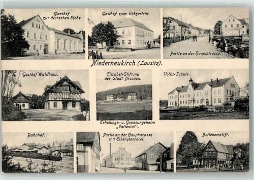 Niederneukirch Volksschule Gasthaus Waldhaus Bahnhof Betlehemstift Bahnpoststempel