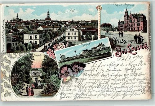 Bad Lausick 1912 Postamt Rathaus Bahnhof Kurpark Litho