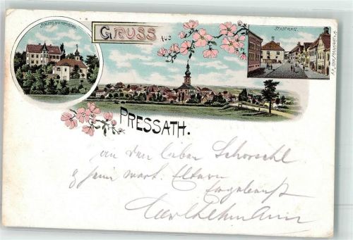 92690 W8487 Pressath 1898 Lithographie Schloss Weihersberg Stadtplatz