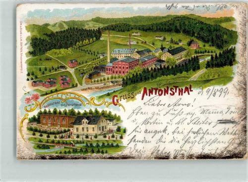 Antonsthal 1899 Gasthaus zum Forsthaus Bahnpost Schwarzenberg- Zg. 3116