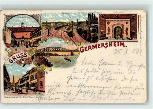 Germersheim 1903 Bahnhof Rheinbrücke Ludwigstor Kaserne Sayssel Bahnpost Bruchsal-