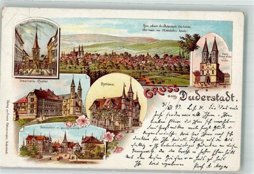 Duderstadt 1897 Rathaus Bahnhofstraße Ursulinen-Kloster Spiegelbrücke Westerturm