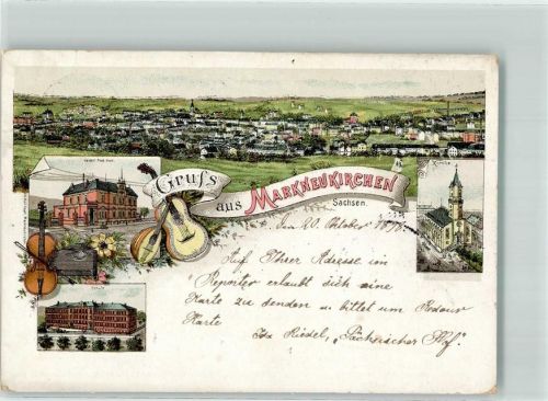 Markneukirchen 1898 Kaiserl. Postamt Schule Gitarre Geige
