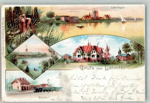 16515 O1407 Lehnitz 1900 Lithographie Lehnitz-See Bahnhof Seenixe Villenkolonie