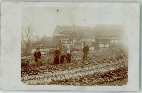09212 O9611 Wolkenburg 1906 Foto AK Bauernhof Feld Bauernfamile mit Hund