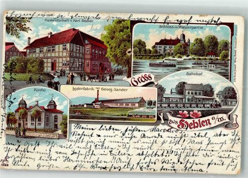 Wehlen Stadt 1903 Lithographie Lederfabrik Sander Bahnhof Gasthaus Böcker Weser Loch und Riß