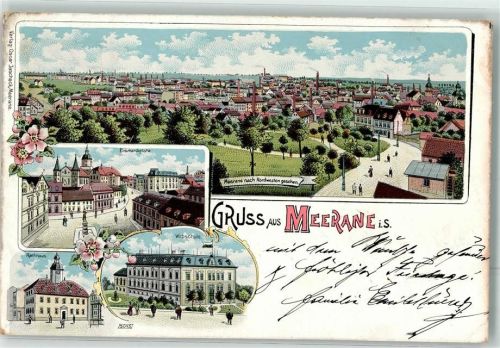 Meerane 1901 Bismarckplatz Webschule Rathaus