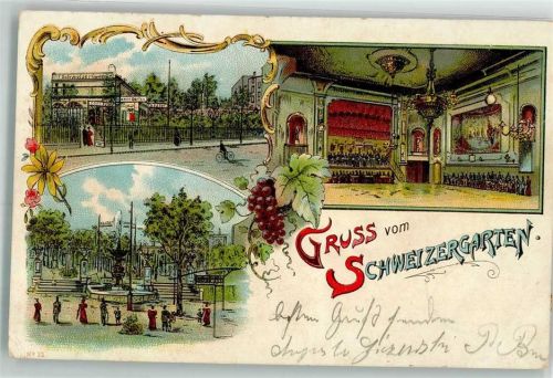 Pankow 1906 Etablissement Schweizergarten Saal Garten Springbrunnen Weintrauben Ort lt. Stempel