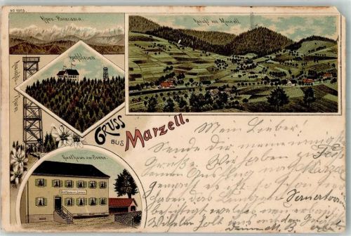 Marzell 1899 Lithographie Hochblauen Aussichtsturm Gasthaus zur Sonne