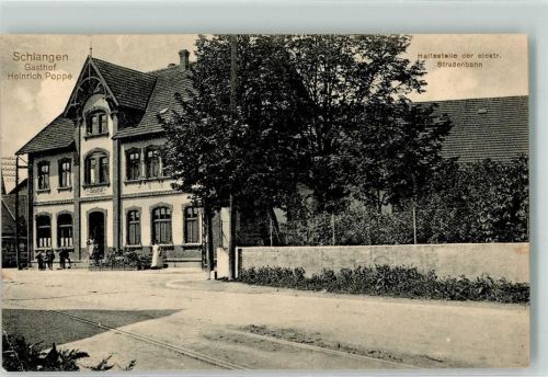 Schlangen Gasthaus Poppe Straßenbahn-Haltestelle Foto AK
