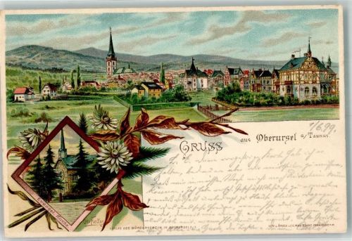 Oberursel 1899 Ev. Kirche sign. Otto Fiedler Bahnpost Frankfurt-Homburg Zg. 722