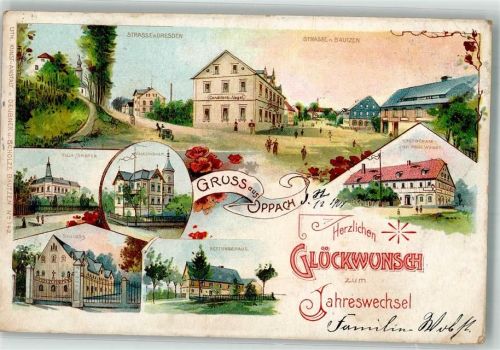 Oppach 1901 Lithographie Rettungshaus Schloß Villa Förster Kretscham Paul Wobst Villa Lindner