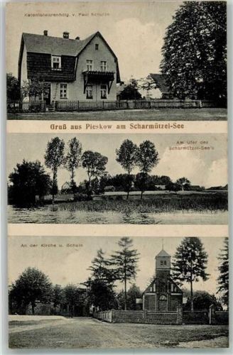 Pieskow 1914 Kirche Schule Kolonialwarenhandlung