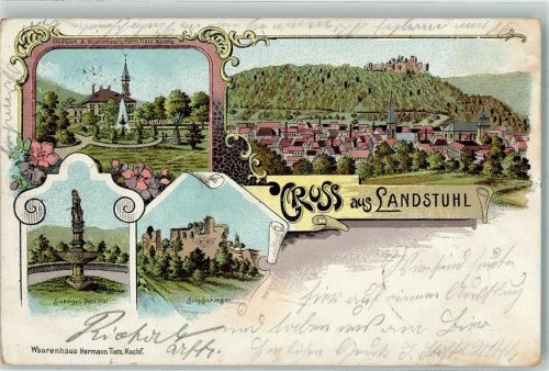 Landstuhl 1900 Burg Sickingen Sickingen-Denkmal Stadtpark Kaufhaus H. Tietz K. B. Bahnpost